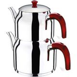 Feyza Design Elma Şekeri Detaylı Bakalit Çaydanlık, Metal Kulp, Orta Boy - Altın - Turkuaz - Seçenek 1