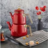 Feyza Design Emaye Çaydanlık Takımı, Renkli ve Şık Tasarım, Sağlam ve Dayanıklı - Altın - Turkuaz - Seçenek 1