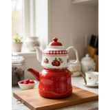 Feyza Design Emaye Desenli Çaydanlık ve Porselen Demlikli, Büyük Boy Set - Altın - Turkuaz - Seçenek 1
