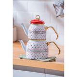 Feyza Design Emaye Mini Çaydanlık Takımı, Şık ve Dayanıklı Set, Pratik Kullanım - Açık Bej - Seçenek 1