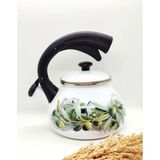 Feyza Design Emaye Zeytin Dalı Dekor Düdüklü Su Isıtıcı Kettle Çaydanlık 2,2l - Ahşap - Seçenek 1