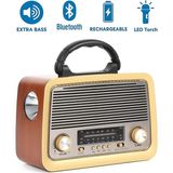 Feyza Design Eskitme Tasarımlı Bluetooth Radyo, Fm, Sd Kart ve Aux ile Çok Fonksiyonlu - Ahşap - Ceviz