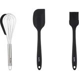 Feyza Design Füme Renkli 3'lü Silikon Seti: Spatula, Fırça ve Çırpıcı - Ahşap - Beyaz - Seçenek 1