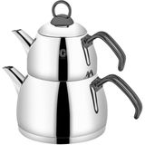 Feyza Design Füme Renkli Çelik Orta Boy Çaydanlık 2 Litre, Şık ve Dayanıklı Tasarım - Altın - Gri - Seçenek 1