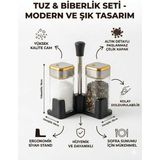 Feyza Design Gold Detaylı 2'li Standlı Cam Tuzluk Biberlik Seti, Lüks Sofralık Baharat Takımı - Seçenek 1