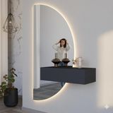 Feyza Design Gri Yüksekliği 160 cm Cam Dresuar - Altın - Gri