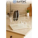 Feyza Design Iki Katlı Modüler Bulaşıklık, Pratik ve Şık Tabaklık Organizer - Ahşap - Bej - Seçenek 1