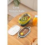 Feyza Design Iki Katlı Vakumlu Paslanmaz Çelik Sefer Tası, Kolay Kilitli ve Kendinden Kaşıklı - Seçenek 1