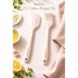Feyza Design Isıya Dayanıklı 2’li Silikon Spatula ve Pasta Fırçası Seti, Krem - Ahşap - Bej - Seçenek 1