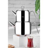 Feyza Design Jumbo Çaydanlık Takımı, Platin Üst Demlik, 2,20 L ve 4,20 L Kapasite - Altın - Seçenek 1