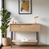 Feyza Design Kahverengi Metal Ayaklı 100CM Dresuar Antre Hol Kapaklı - Ahşap - Ceviz