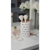 Feyza Design Kalpli Organizer Makyaj Fırçalık ve Kalemlik, Dekoratif Masa Düzenleyici - Ahşap - Beyaz