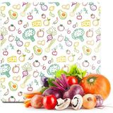 Feyza Design Kare Cam Kesme ve Sunum Tahtası, Meyve ve Sebze Desenli 30X30CM - Açık Bej - Seçenek 1
