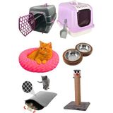 Feyza Design Kedi Lüx Başlangıç Seti, 12 Parça, Kapalı Tuvalet, Yataklı, Tırmalama, Paspas - Açık Bej
