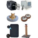 Feyza Design Kedi Lüx Başlangıç Seti, 6 Parça, Kapalı Tuvalet, Yataklı, Tırmalama, Peluş - Açık Bej