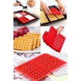 Feyza Design Kırmızı Silikon Waffle Kalıbı, Dikdörtgen Desenli, Pratik ve Sağlıklı Pişirme - Altın