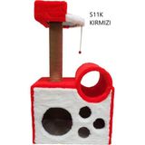Feyza Design Kırmızı Tünelli Kedi Evi, Yatak ve Teras, 90 Cm, Eğlenceli Tasarım - Altın - Turkuaz - Seçenek 1
