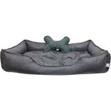 Feyza Design Konforlu Büyük Irk Köpek Yatağı 80X130 Cm, Kemik Desenli Yastık ile - Altın - Gri - Seçenek 1