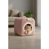 Feyza Design Konforlu Kedi ve Köpek Evi, Yumuşak Yatağı ve Yuvası, Pudra Renk - Ahşap - Bej - Seçenek 1