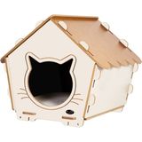 Feyza Design Konforlu Xl Kedi Evi ve Klübesi, Rahat ve Şık Tasarım - Ahşap - Bej - Seçenek 1