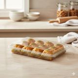 Feyza Design Kurabiye ve Baklava Saklama Kabı, Şık ve Dayanıklı Plastik Saklama Kabı - Ahşap - Beyaz - Seçenek 1