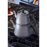 Feyza Design Large Granit Finish Tea Pot Set, Elegant And Durable Kitchenware - Altın - Gri - Seçenek 1