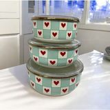 Feyza Design Love Serisi Emaye Saklama Kabı Seti, Gold Detaylı, Kapaklı, Kalp Desenli - Ahşap - Beyaz - Seçenek 1