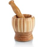 Feyza Design Lüks Büyük Boy Doğal Bambu Sarımsak Ezeceği ve Havan Tokmak Seti - Cappuccino - Seçenek 1