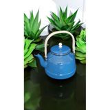 Feyza Design Mavi Emaye Kahve ve Bitki Çay Demliği 3,5 Litre, Üstten Saplı, Vintage Tarz - Ahşap - Ceviz - Seçenek 1
