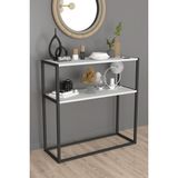 Feyza Design Metal Ayaklı Beyaz Dresuar - Modern Dekoratif Konsol - Ahşap - Bej - Siyah