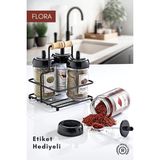 Feyza Design Metal Standlı 4’lü Cam Baharatlık Seti, Etiket Hediyeli, 300 cc - Seçenek 1