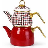 Feyza Design Mini Emaye Çaydanlık, Şık ve Dayanıklı, Mavi Klasik Tasarım - Altın - Turkuaz - Seçenek 1