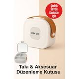 Feyza Design Mini Takı Kutusu, Ayna ve 4 Bölmeli Seyahat Saklama Organizer - Ahşap - Beyaz