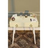 Feyza Design Modern Ahşap Çift Çekmeceli Krem-Beyaz Ayaklı Dresuar - Ahşap - Bej