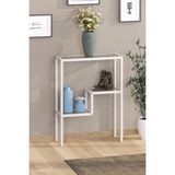 Feyza Design Modern Beyaz Metal Iskeletli Camlı Dresuar Konsol ve Çiçeklik - Ahşap - Bej - Siyah