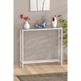 Feyza Design Modern Beyaz Metal Iskeletli Raflı Dresuar Konsol - Ahşap - Bej - Siyah