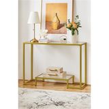 Feyza Design Modern Gold Renk Metal ve Temper Camlı Raflı Dresuar Konsol - Altın