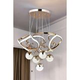 Feyza Design Modern Sarkıt LED Avize, Renkli Gold Kaplama, Toplu Kelebek Taşlı - Altın - Seçenek 1
