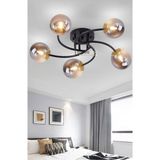 Feyza Design Modern Siyah Füme Camlı Beşli Şık Plafonyer Avize - Ahşap - Seçenek 1