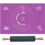 Feyza Design Mor 45X65 cm Silikon Hamur Açma Matı ve Bambu Saplı Silikon Merdane - Cappuccino