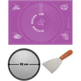 Feyza Design Mor Hamur Açma Matı ve Pizza Kesici Seti, 45×65 Cm, Ahşap Saplı - Cappuccino