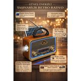 Feyza Design Nostalji Tasarımlı Solar Bluetooth Fm Radyo, Tf Kart Girişli, Am-Sw Fonksiyonlu - Ahşap - Ceviz