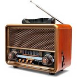 Feyza Design Nostaljik Ahşap Görünüm Eskitme Radyo ve Güneş Panelli Tasarım - Ahşap - Ceviz