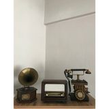 Feyza Design Nostaljik Metal Radyo ve Gramofon Dekoratif Bluetooth USB Fm Ses Cihazı - Ahşap - Ceviz