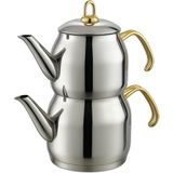 Feyza Design Paslanmaz Çelik 4 Litre Demlik Çaydanlık, Altın Renkli Kulplu, Gold Süzgeçli - Altın - Gri - Seçenek 1