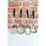 Feyza Design Paslanmaz Çelik 4 Parça Mutfak Seti: Kaşık, Kepçe, Kevgir, Spatula - Seçenek 1