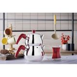 Feyza Design Paslanmaz Çelik Mini Kırmızı Çaydanlık Takımı, Şık ve Dayanıklı Tasarım - Ahşap - Ceviz - Seçenek 1