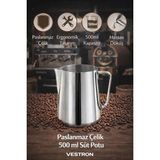 Feyza Design Paslanmaz Çelik Süt Potu, 500 Ml, Kahve ve Espresso Için Mükemmel Pitcher - Seçenek 1 - Altın - Gri