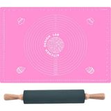 Feyza Design Pembe 45X65 cm Silikon Hamur Açma Matı ve Bambu Saplı Silikon Merdane - Cappuccino
