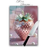 Feyza Design Pembe Çilek Kristal Taşlı Cam Kesme Tablası 35X25 Cm, Şık ve Kullanışlı - Ahşap - Bej - Seçenek 1